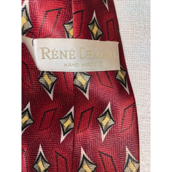Rene Chagal Men’s Dress Tie Size 57” 4” Red Geometric Business Formal Polyester - Picture 2 of 12